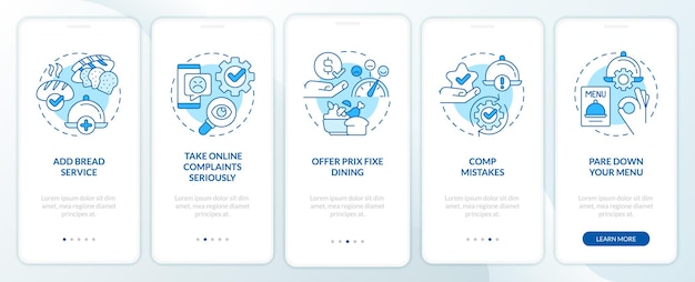 Food industry customer satisfaction blue onboarding mobile app screen