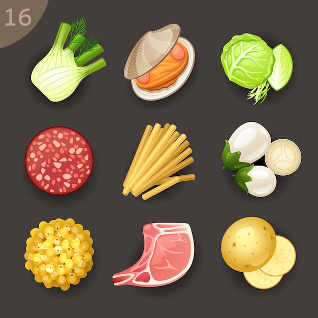 Food ingredientsvector icon set 16