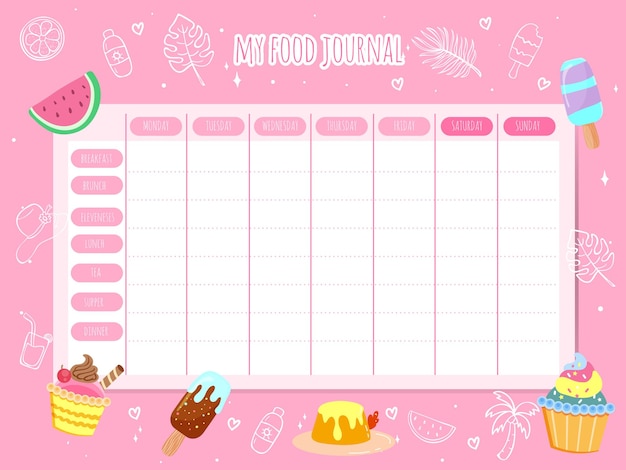 Food journal with weekly planner