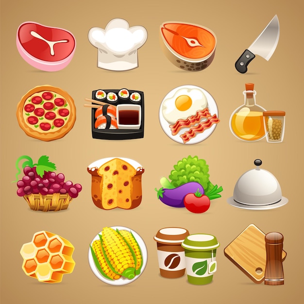 Food and Kitchen Accessories Icons Set11