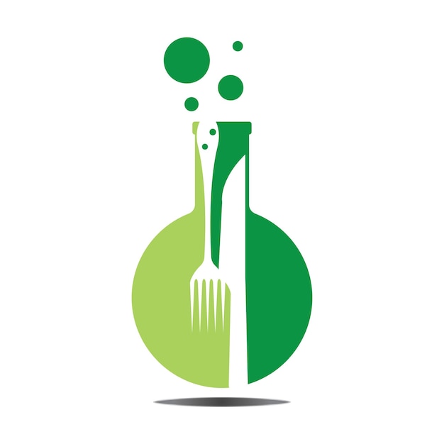 Food Lab logo vector icon illustration design template lab logoLab test tube with spoon and fork