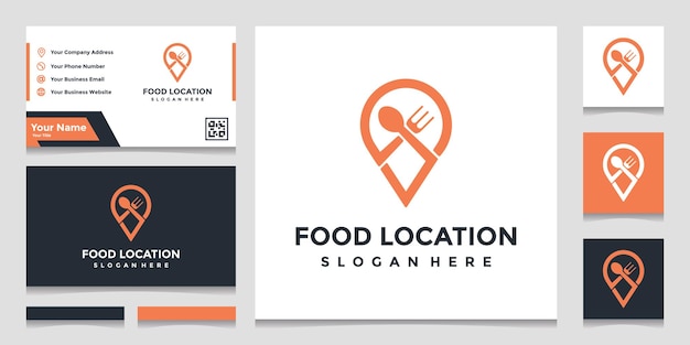 Food locations with logo markers for restaurants and business cards.