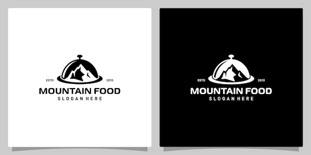 Food logo design template Logo dish food with mountain vector design Premium vector