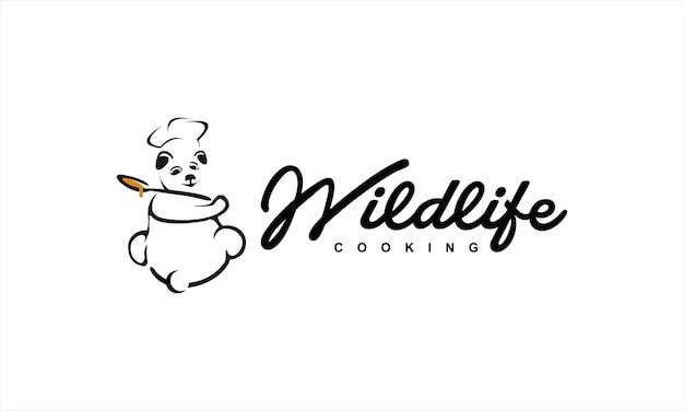 Food logo design with bear chef cooking illustration