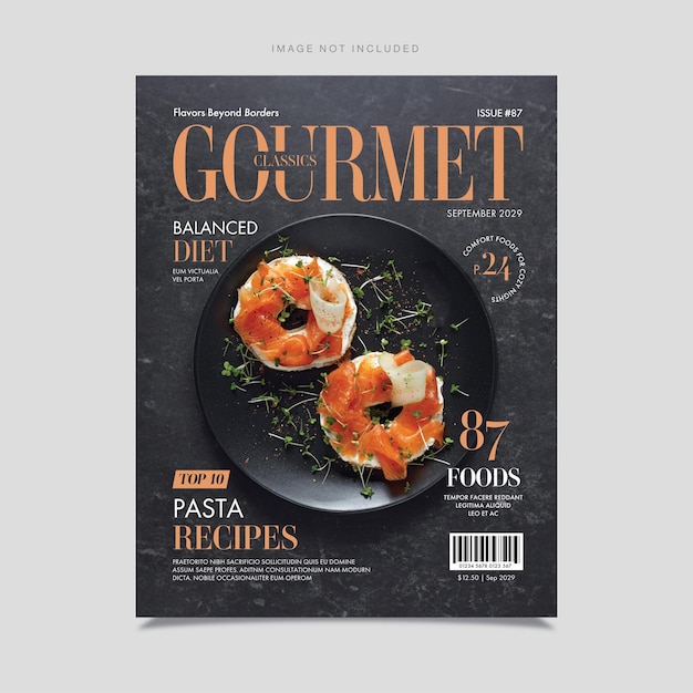 Food Magazine Cover Template Cooking Gourmet Dish in Vector EPS