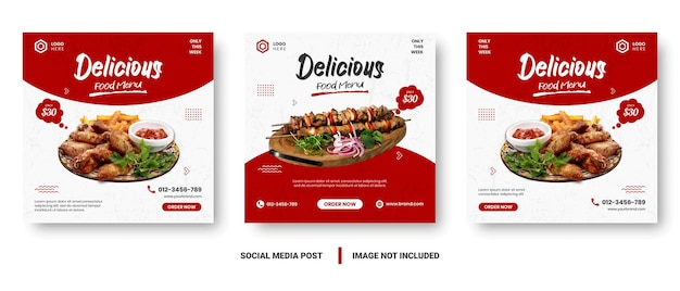 Food menu banner social media post. Editable social media templates for promotions on the Food menu. Set of social media story and post frames. Layout design for marketing on social media.