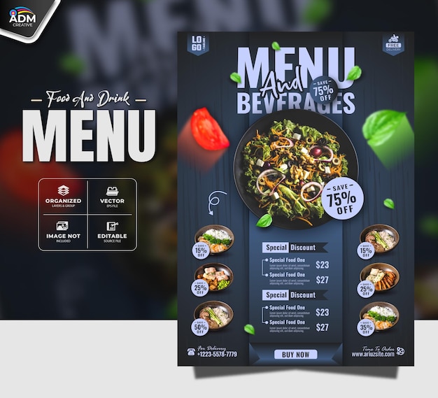 Vector food menu and beverages restaurant design template for promotion