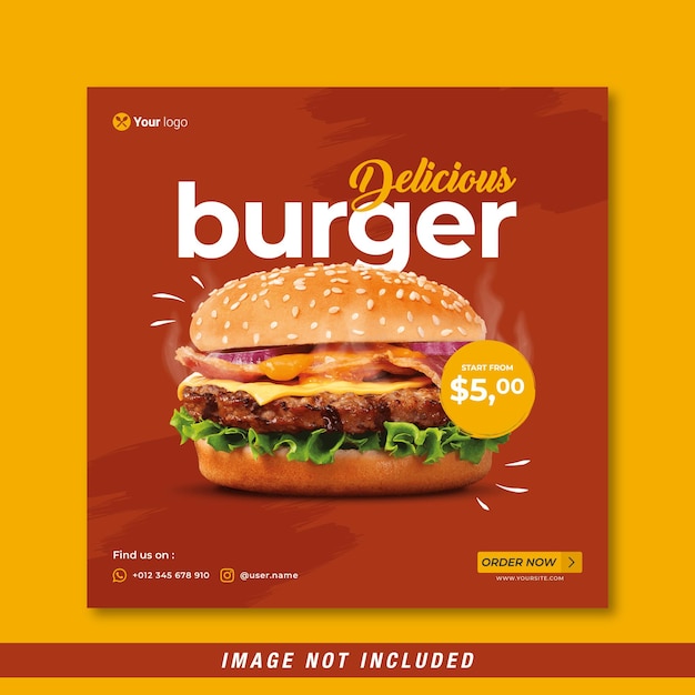 Food menu and delicious burger social media banner template free vector