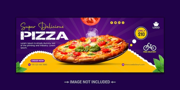 Food menu and delicious pizza facebook cover design template