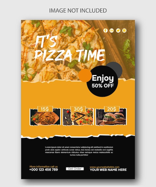 Food menu and delicious pizza flyer template.