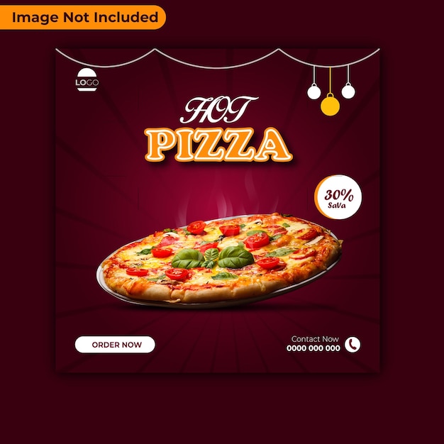 Vector food menu and delicious pizza social media banner template