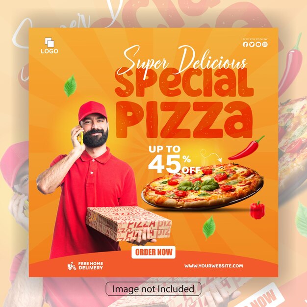 Vector food menu and delicious pizza social media banner template