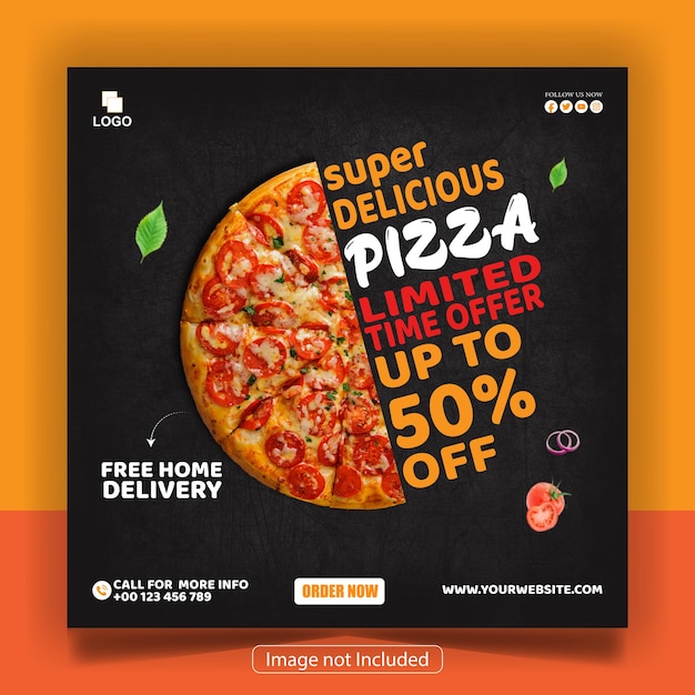 Food menu and delicious pizza social media banner template