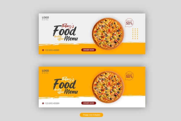 Food menu and delicious pizza social media banner template