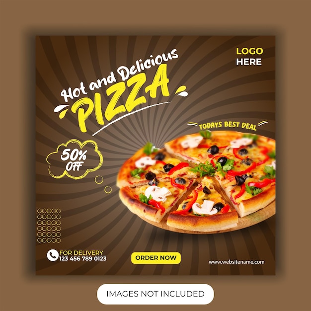 Food menu and delicious pizza social media banner template