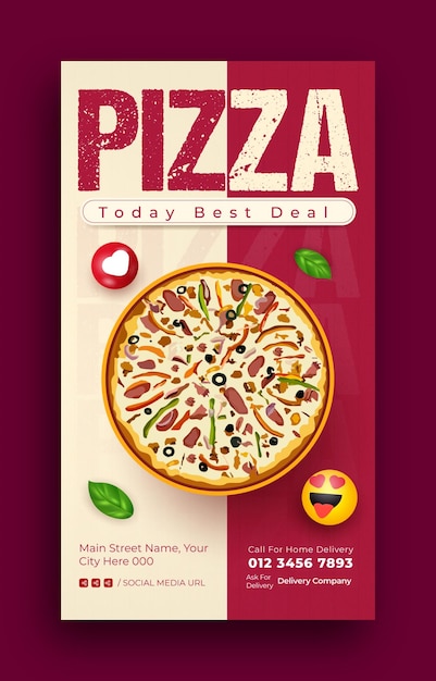 Vector food menu and delicious pizza story template design