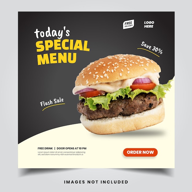 Food menu promotion and restaurant social media banner template