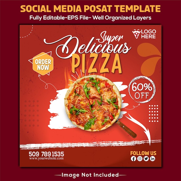 Food menu promotion social media banner template with pizza theme