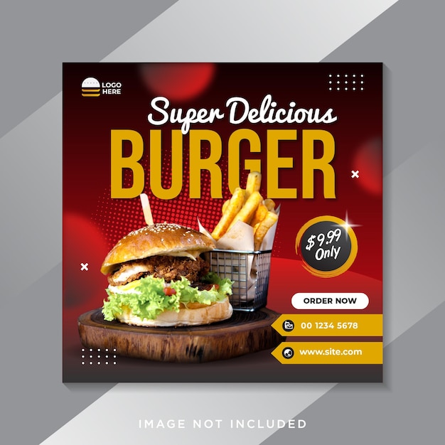 Food menu and restaurant burger social media post template