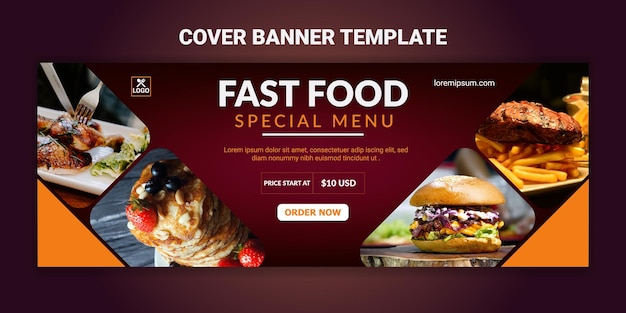 Food menu and restaurant facebook cover template banner design