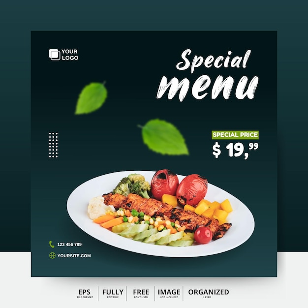 Food menu and restaurant social media banner template