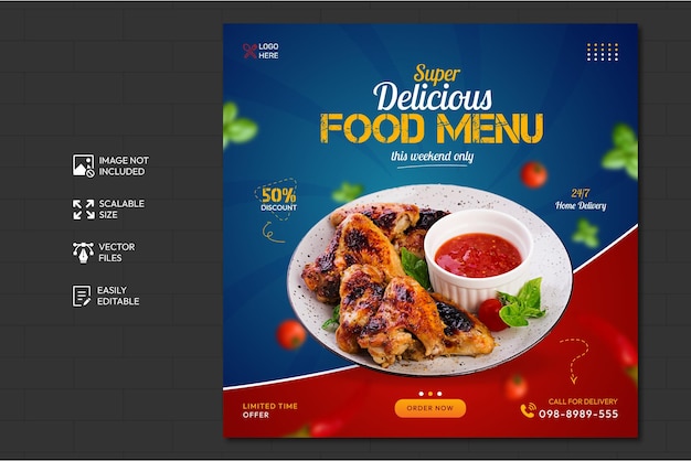 Food menu and restaurant social media banner template