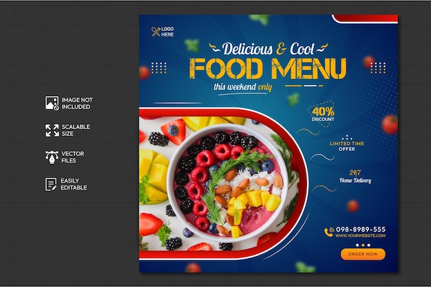 Food menu and restaurant social media banner template