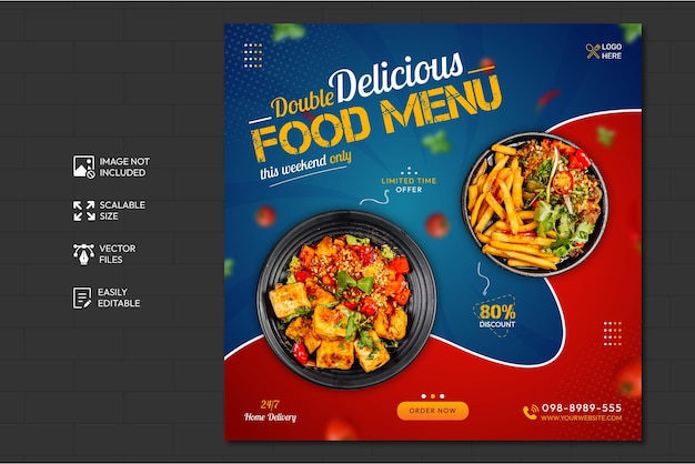 Food menu and restaurant social media banner template