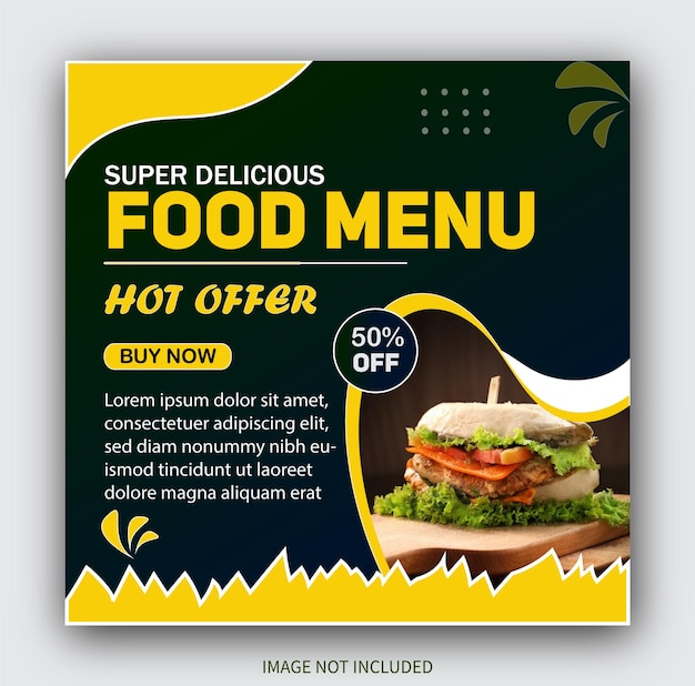 Food menu restaurant social media post design cover delicious burger menu social banner template