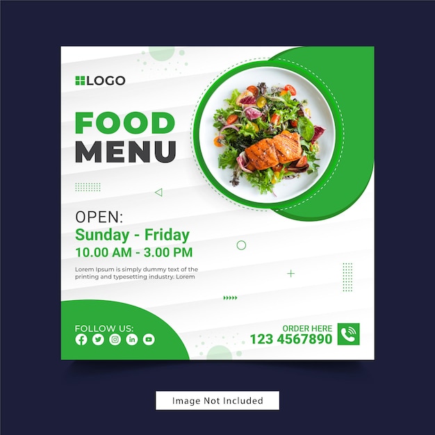 Food menu and restaurant social media post and web banner template