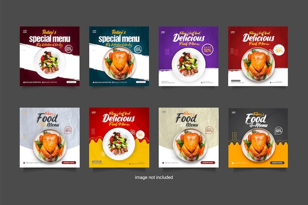 Food menu set and delicious food social media banner template