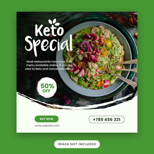 Food menu social media post or green breakfast banner template