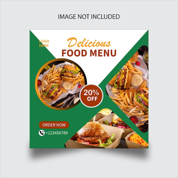 Food menu social media promotion and restaurant post banner design template