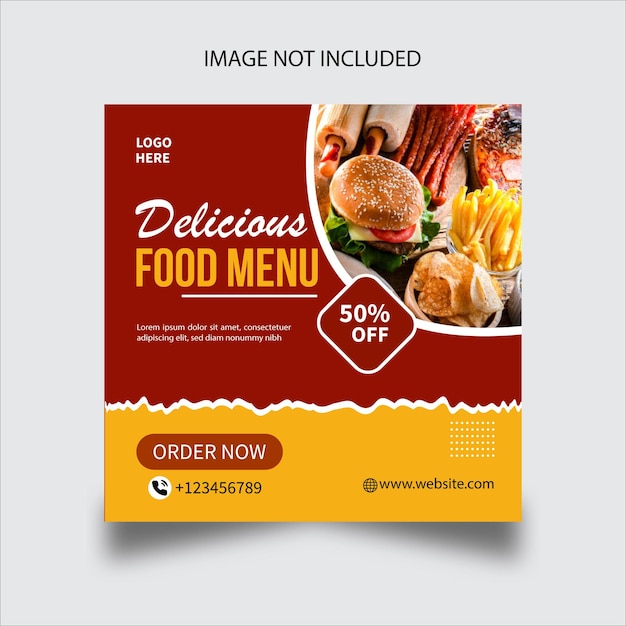 Food menu social media promotion and restaurant post banner design template