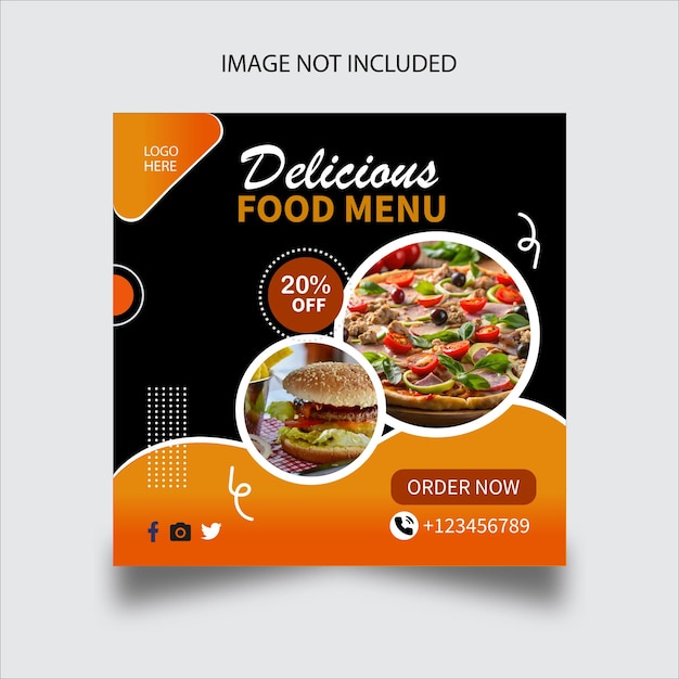 Food menu social media promotion and restaurant post banner design template