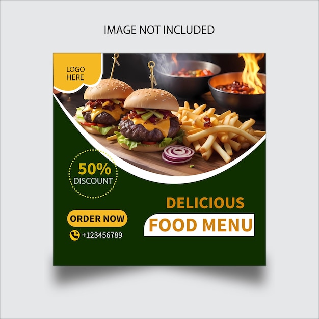 Food menu social media promotion and restaurant post banner design template