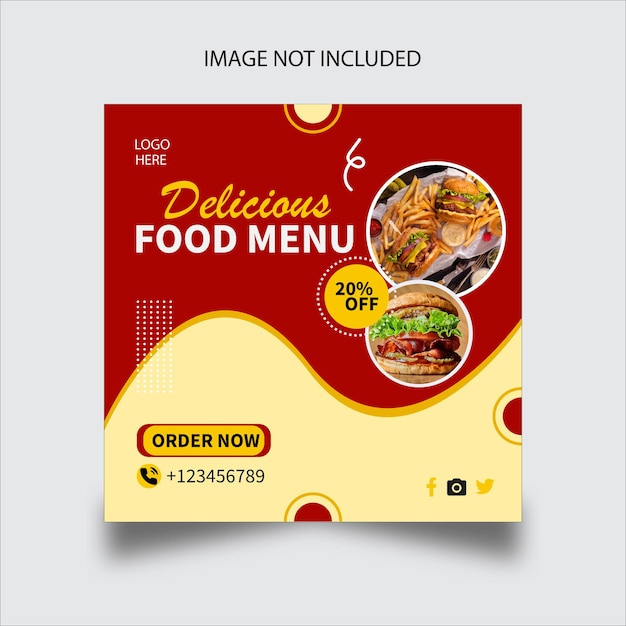 Food menu social media promotion and restaurant post banner design template