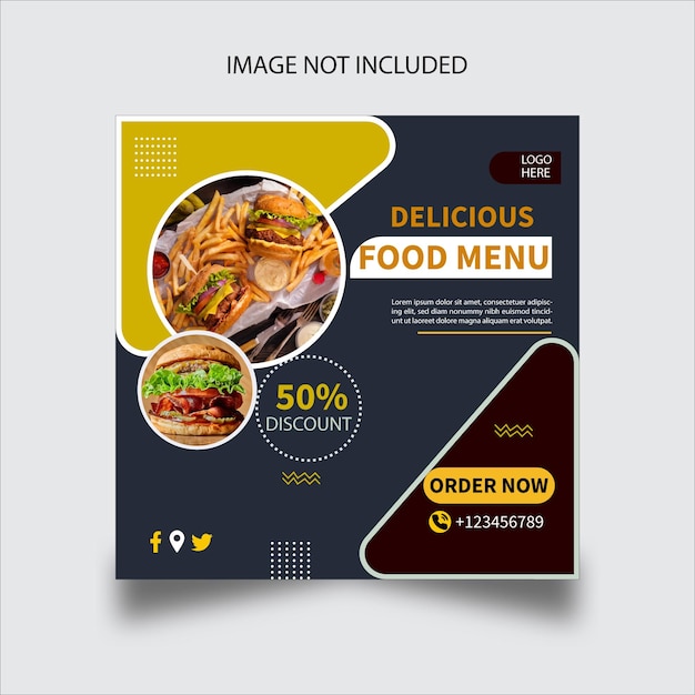 Food menu social media promotion and restaurant post banner design template