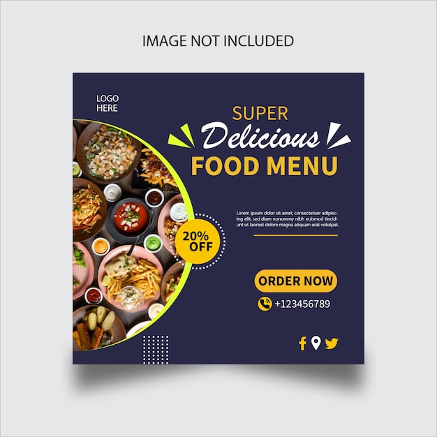 Food menu social media promotion and restaurant post banner design template