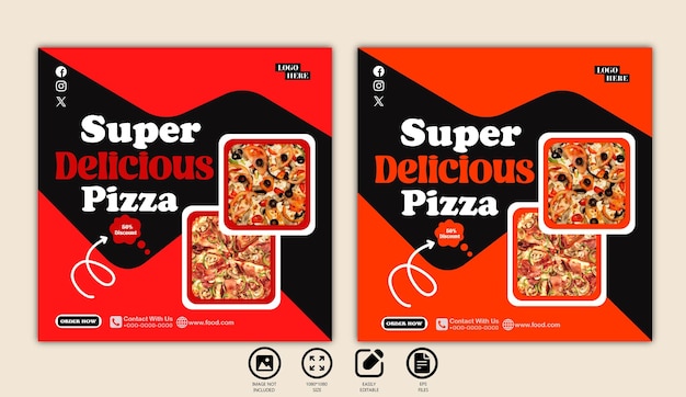 food menu super delicious pizza social media post template