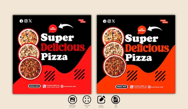 food menu super delicious pizza social media post template