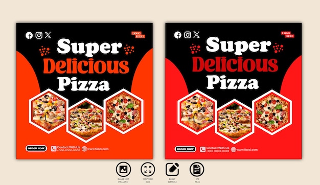 food menu super delicious pizza social media post template