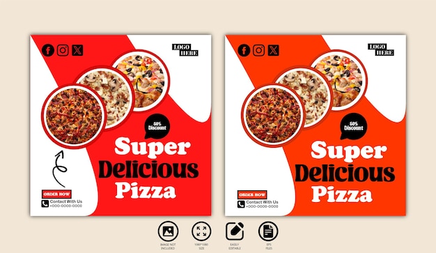 food menu super delicious pizza social media post template