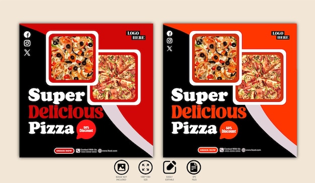 food menu super delicious pizza social media post template