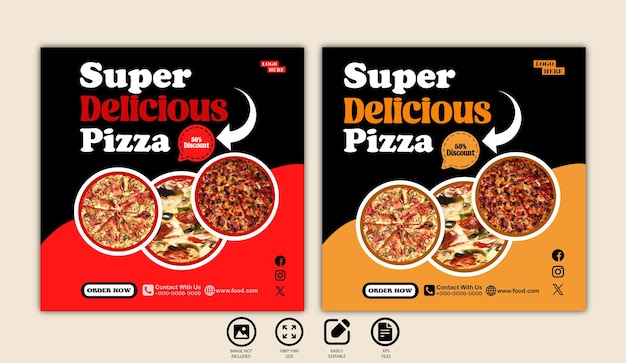 food menu super delicious pizza social media post template