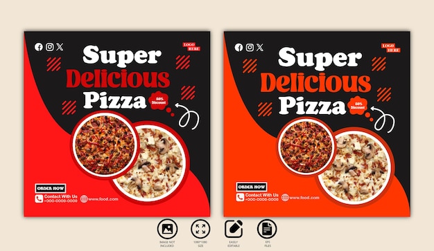 food menu super delicious pizza social media post template