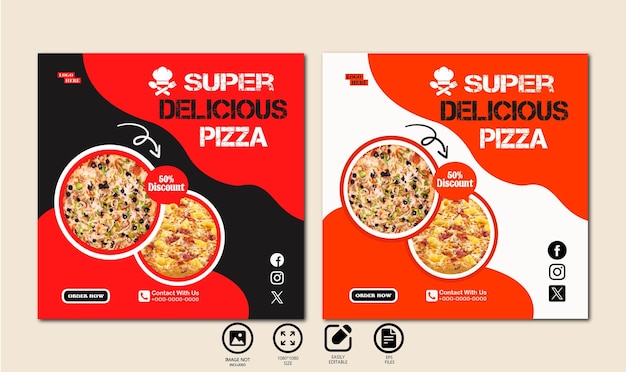 Food menu super delicious pizza social media post template