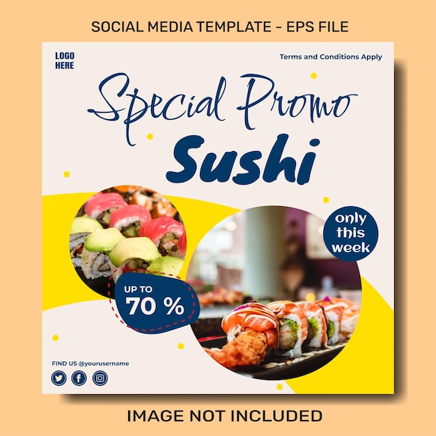 Food menu sushi and restaurant social media post template