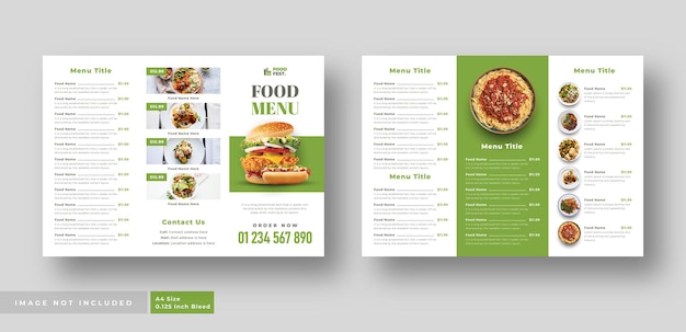 Food menu trifold brochure for restaurant cafe