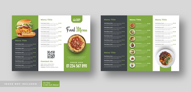 Food menu trifold brochure for restaurant cafe